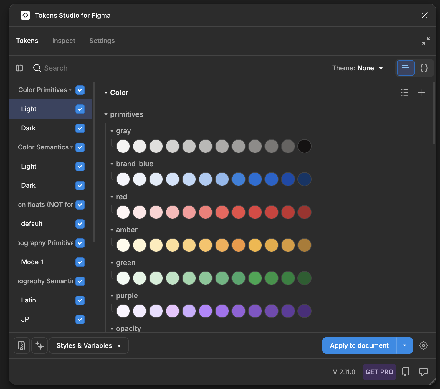 Tokens Studio mapping across primitives and semantic sets