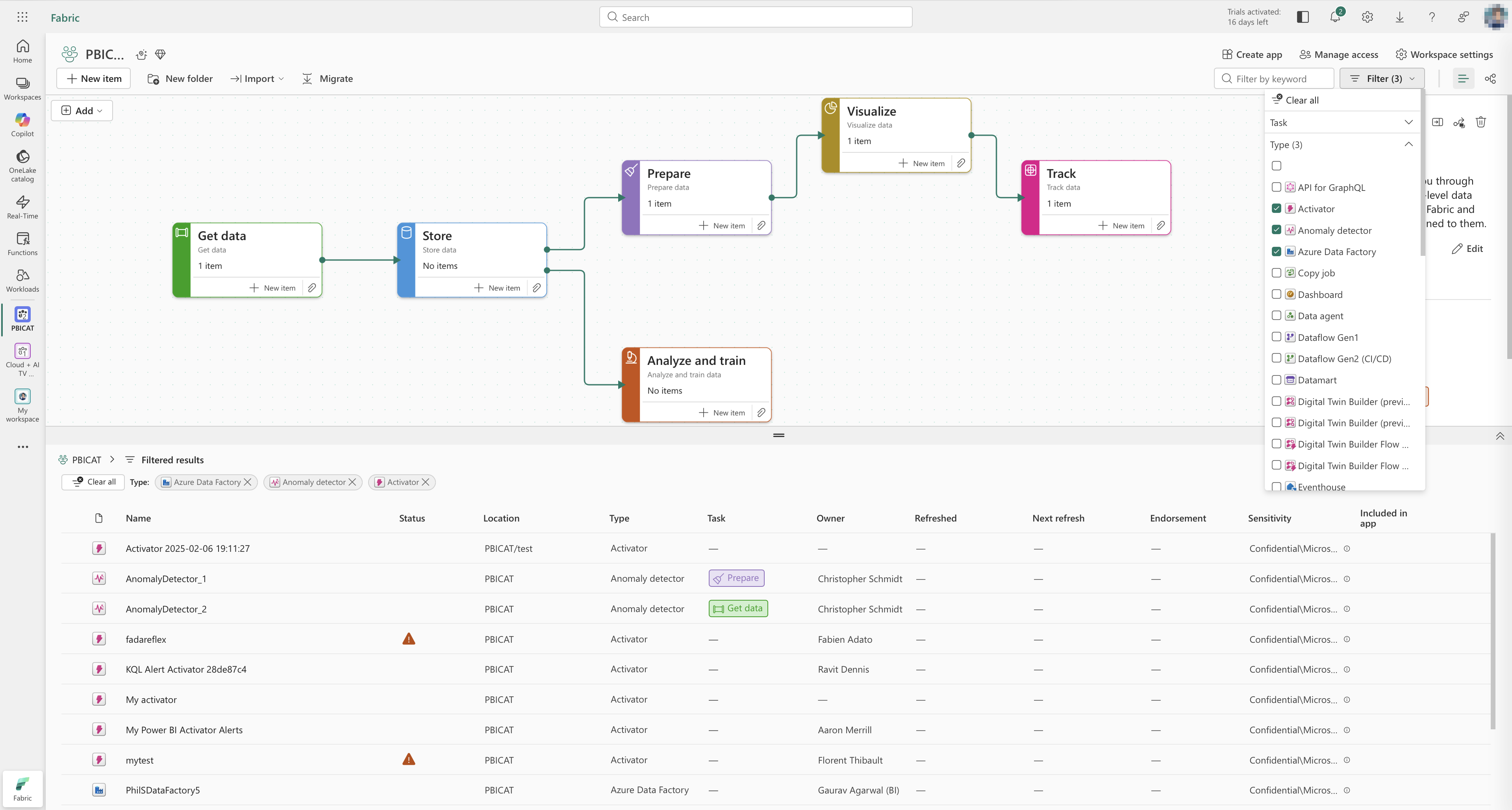 Workspace task flow filter menu variant