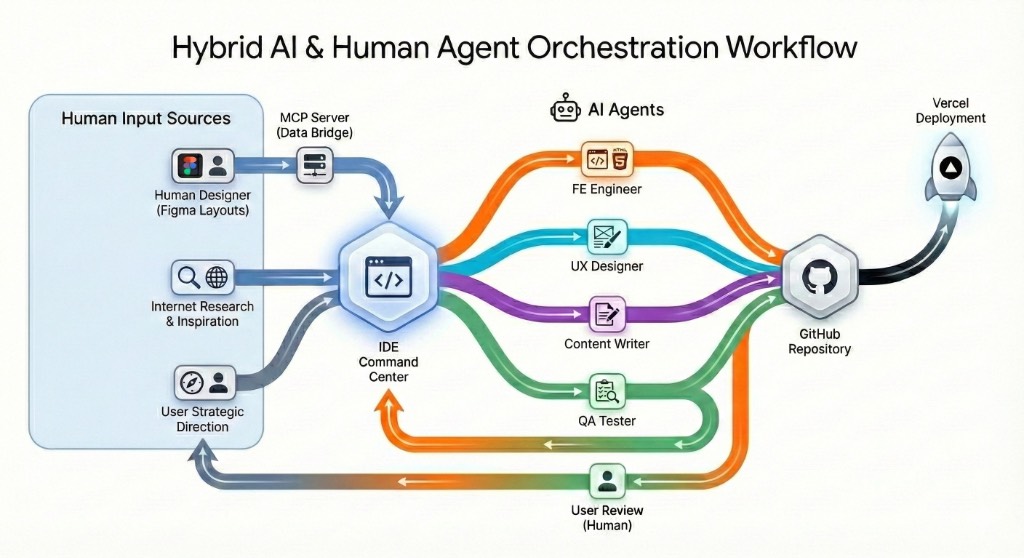 Agile workflow overview showing the Figma-to-agent feedback loop used to iterate this portfolio quickly.
